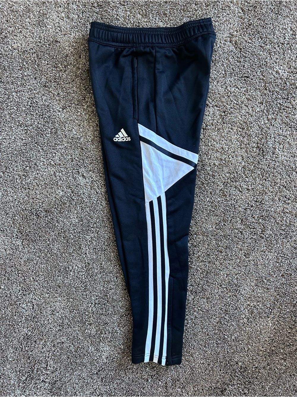 Adidas Kids Black Athletic Track Pants with White Stripes Size S (9/10)
